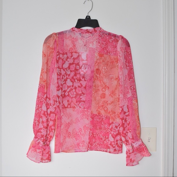 New! ZARA women's PATCHWORK PRINTED Multicolored chiffon Blouse size XS - Picture 3 of 4